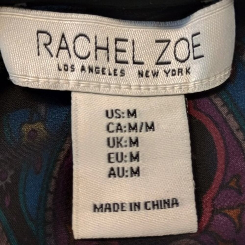 Rachel Zoe Paisley Mixed Media Blouse Size M Sheer Back High Low Top Boho Black - Picture 3 of 6